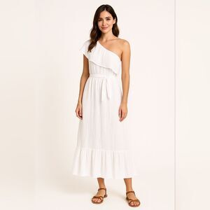 Tacera White Off Shoulder Maxi Dress XL Romantic Cottagecore Resort Tie Waist